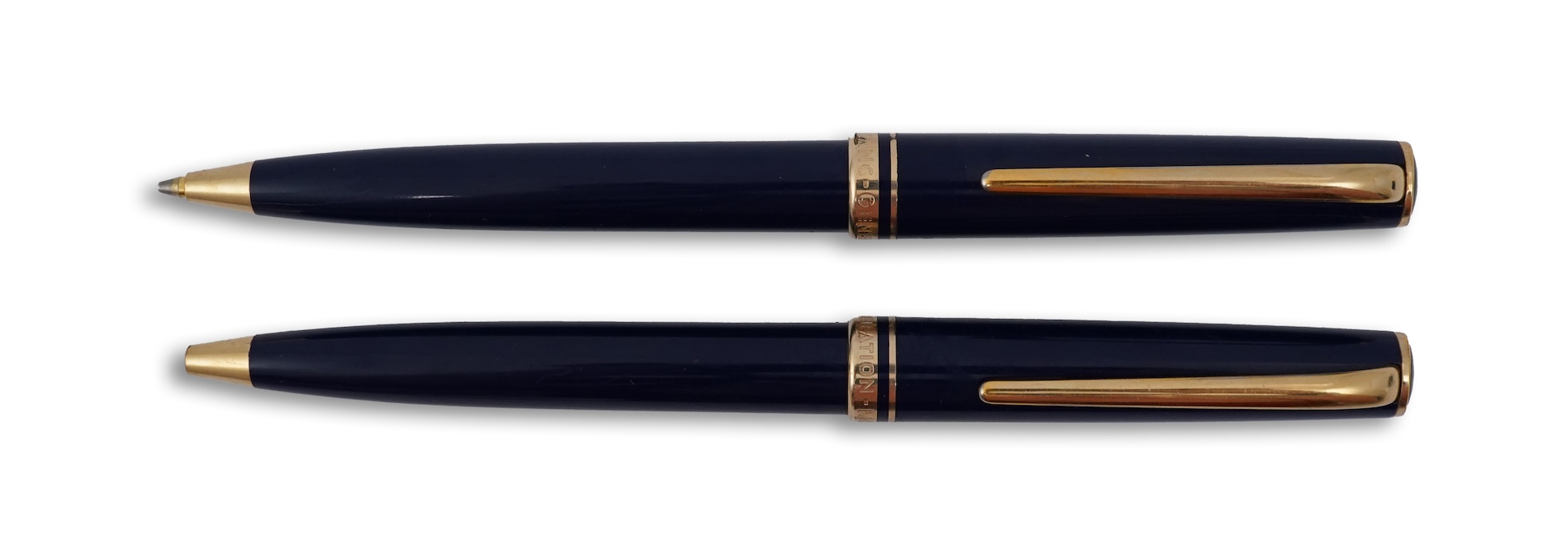 A Montblanc Generation ballpoint pen and propelling pencil set in blue with gold trims